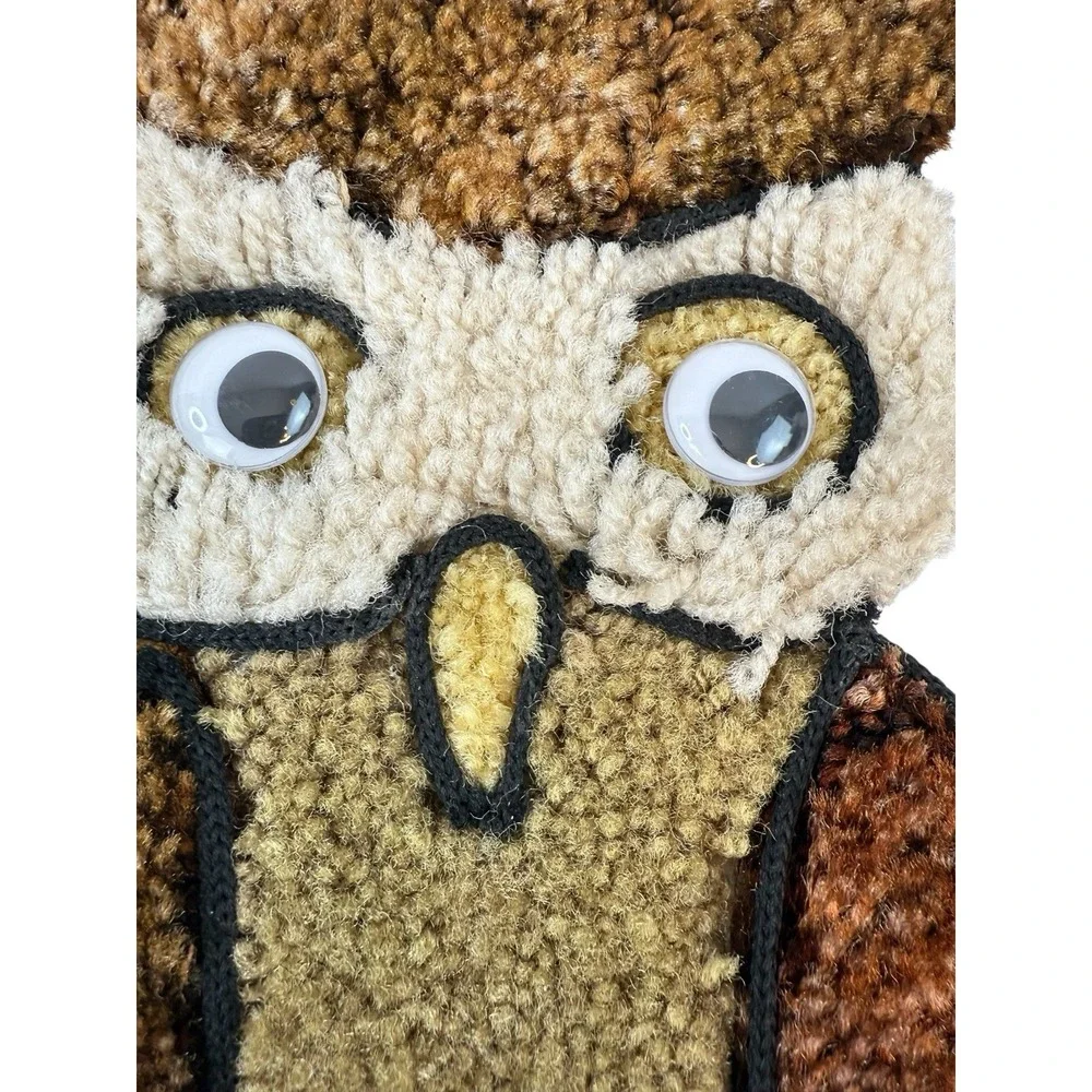 Owl Latch Hook Tapestry Yarn Rug Wall‎ Hanging Art Mid Century NO HANGER/HOOK